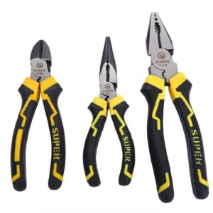 pliers Handle a wide range of gripping, cutting, bending, and electrical repair tasks with this 3-Piece High Leverage Pliers Set. Featuring a combination plier, diagonal cutting plier, and long nose plier, this durable set is made from hardened steel for maximum strength and long-lasting performance. Ideal for electricians, mechanics, technicians, and DIY enthusiasts.